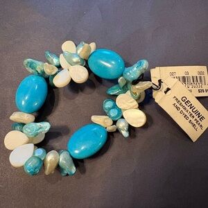 Turquoise and White Freshwater Pearl Bracelet